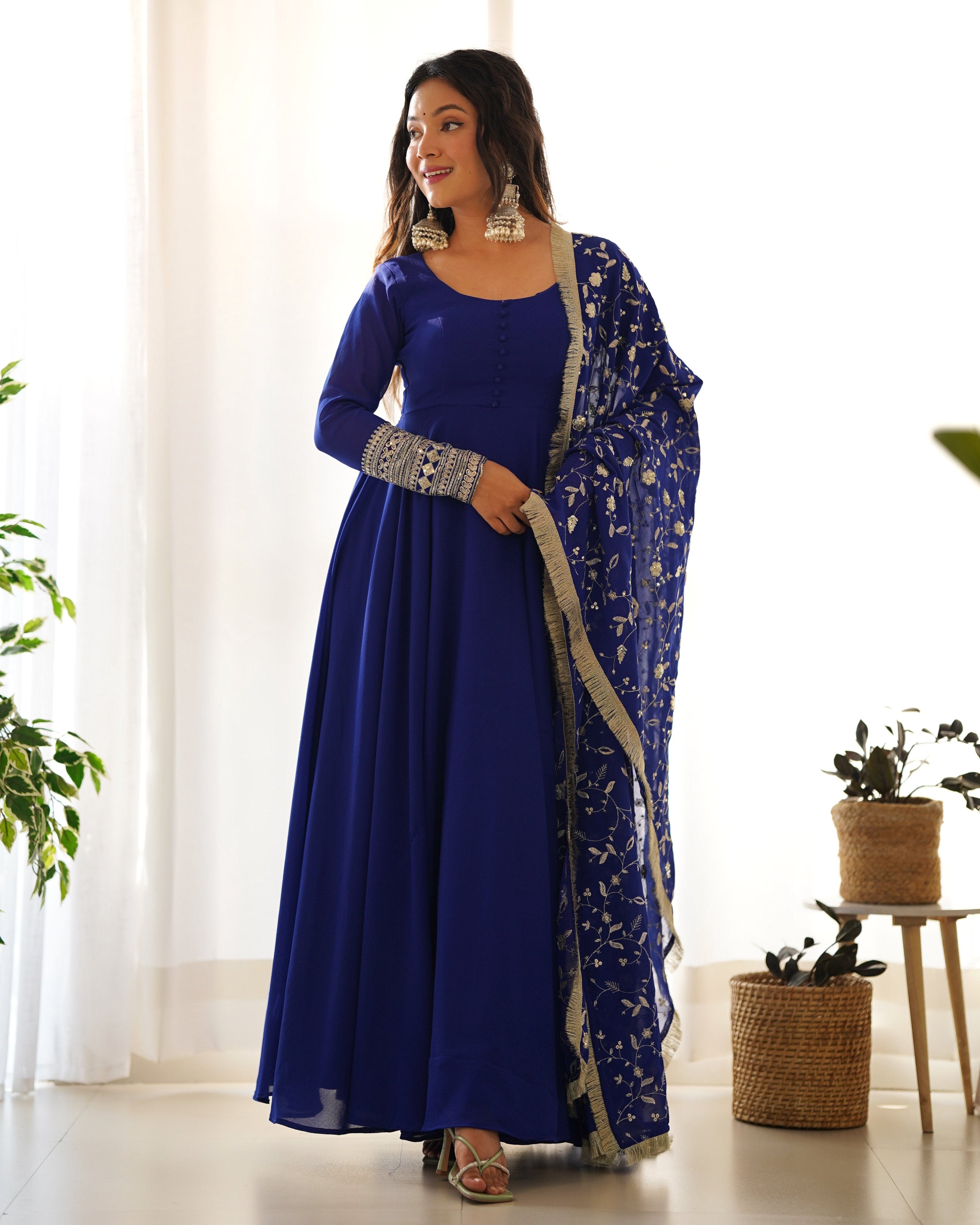Teeya Creation Black Color Party Wear Faux Georgette Anarkali Gown With Pants And Dupatta - Distacart