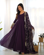 Thumbnail for Teeya Creation Black Color Party Wear Faux Georgette Anarkali Gown With Pants And Dupatta - Distacart