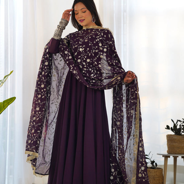 Teeya Creation Black Color Party Wear Faux Georgette Anarkali Gown With Pants And Dupatta - Distacart