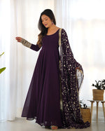 Thumbnail for Teeya Creation Black Color Party Wear Faux Georgette Anarkali Gown With Pants And Dupatta - Distacart
