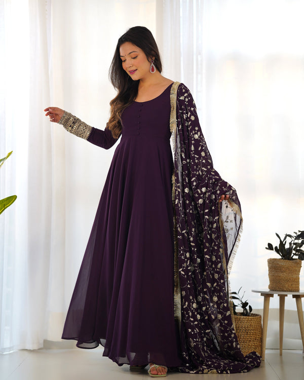 Teeya Creation Black Color Party Wear Faux Georgette Anarkali Gown With Pants And Dupatta - Distacart