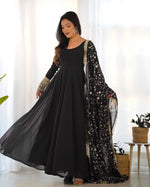 Thumbnail for Teeya Creation Black Color Party Wear Faux Georgette Anarkali Gown With Pants And Dupatta - Distacart