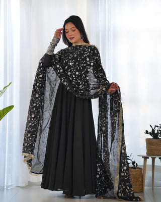 Teeya Creation Black Color Party Wear Faux Georgette Anarkali Gown With Pants And Dupatta - Distacart