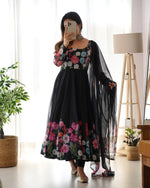 Thumbnail for Teeya Creation Black Color Digital Print Soft organza Anarkali With Pants And Dupatta - Distacart