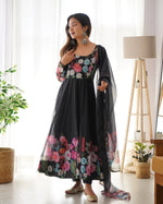 Thumbnail for Teeya Creation Black Color Digital Print Soft organza Anarkali With Pants And Dupatta - Distacart