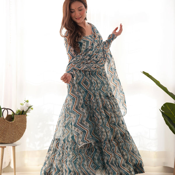 Teeya Creation Multicolor Digital Print Faux Georgette Anarkali With Pants And Dupatta - Distacart