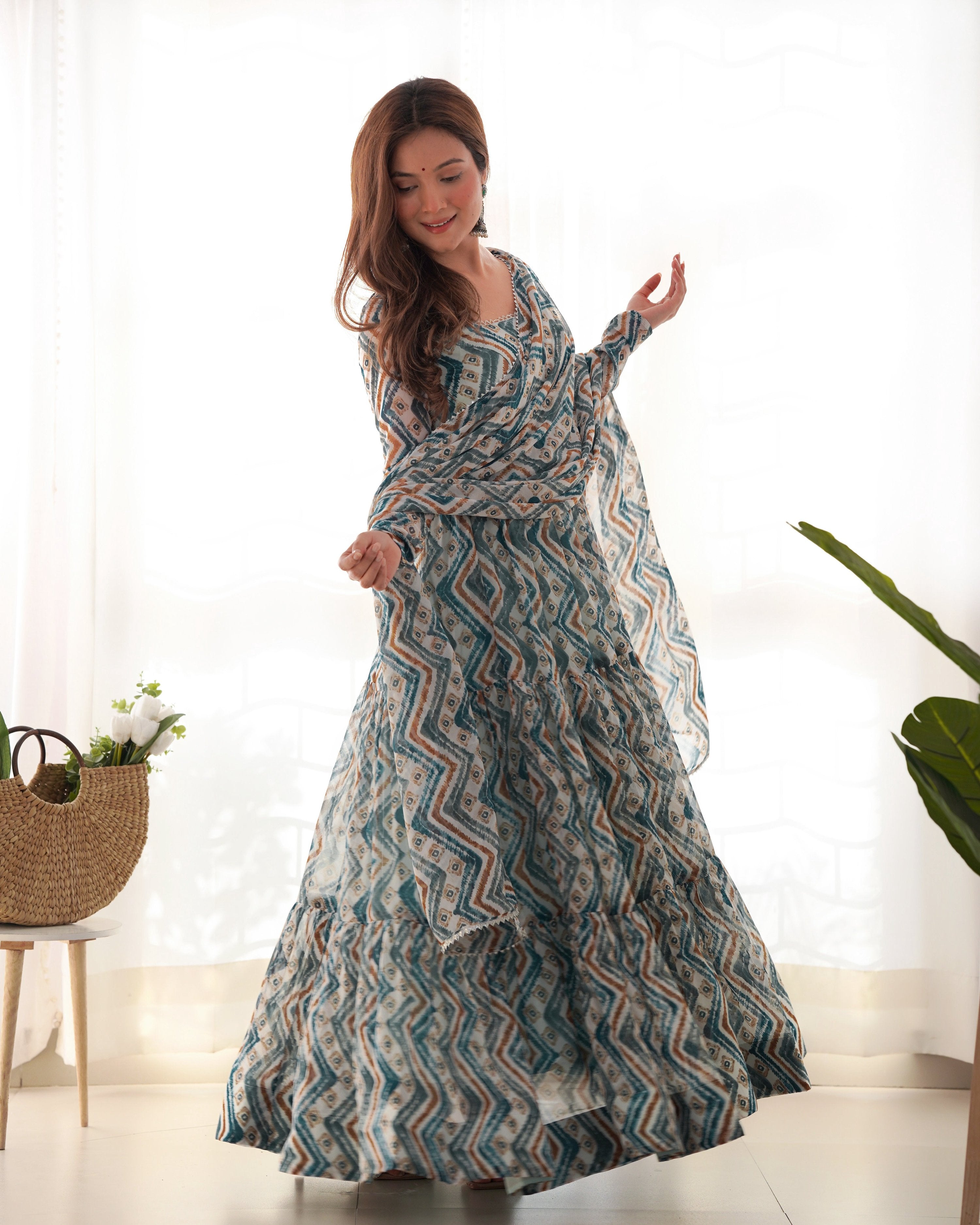 Teeya Creation Multicolor Digital Print Faux Georgette Anarkali With Pants And Dupatta - Distacart