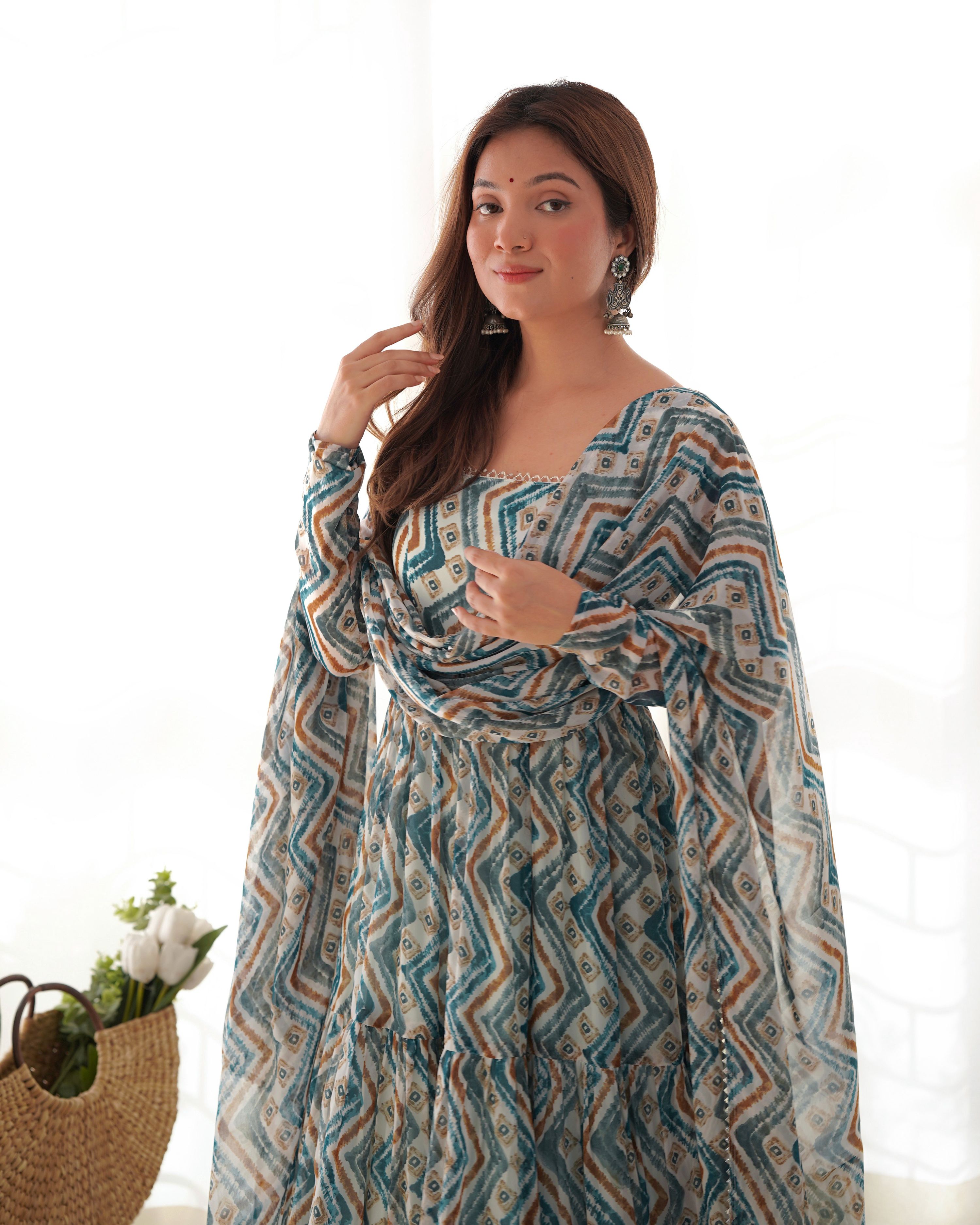 Teeya Creation Multicolor Digital Print Faux Georgette Anarkali With Pants And Dupatta - Distacart