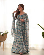 Thumbnail for Teeya Creation Multicolor Digital Print Faux Georgette Anarkali With Pants And Dupatta - Distacart