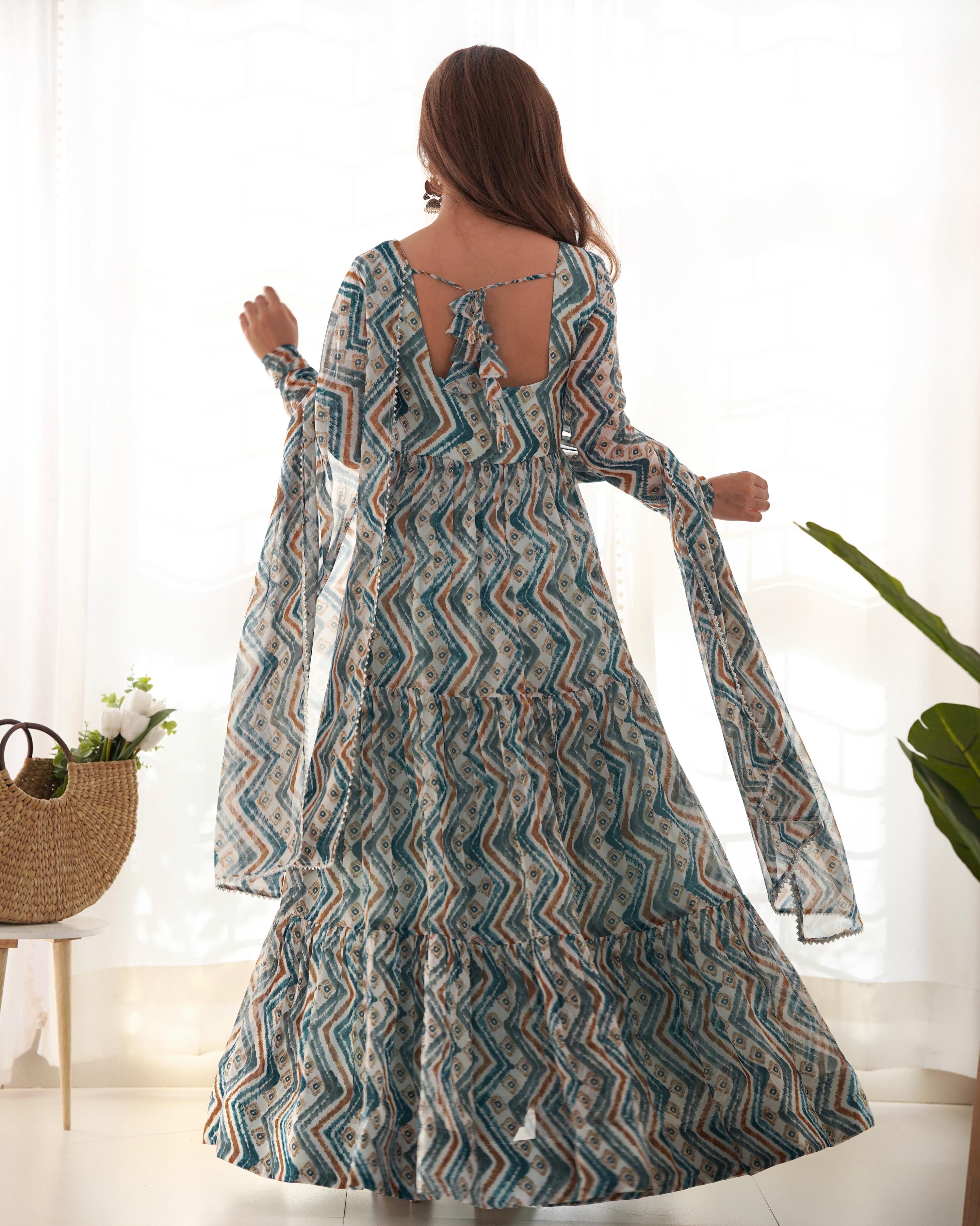 Teeya Creation Multicolor Digital Print Faux Georgette Anarkali With Pants And Dupatta - Distacart