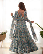 Thumbnail for Teeya Creation Multicolor Digital Print Faux Georgette Anarkali With Pants And Dupatta - Distacart