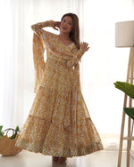 Thumbnail for Teeya Creation Multicolor Digital Print Faux Georgette Anarkali With Pants And Dupatta - Distacart