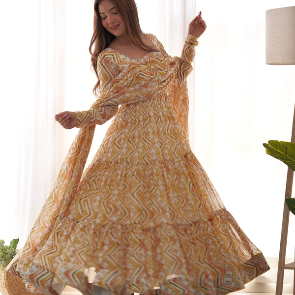 Teeya Creation Multicolor Digital Print Faux Georgette Anarkali With Pants And Dupatta - Distacart