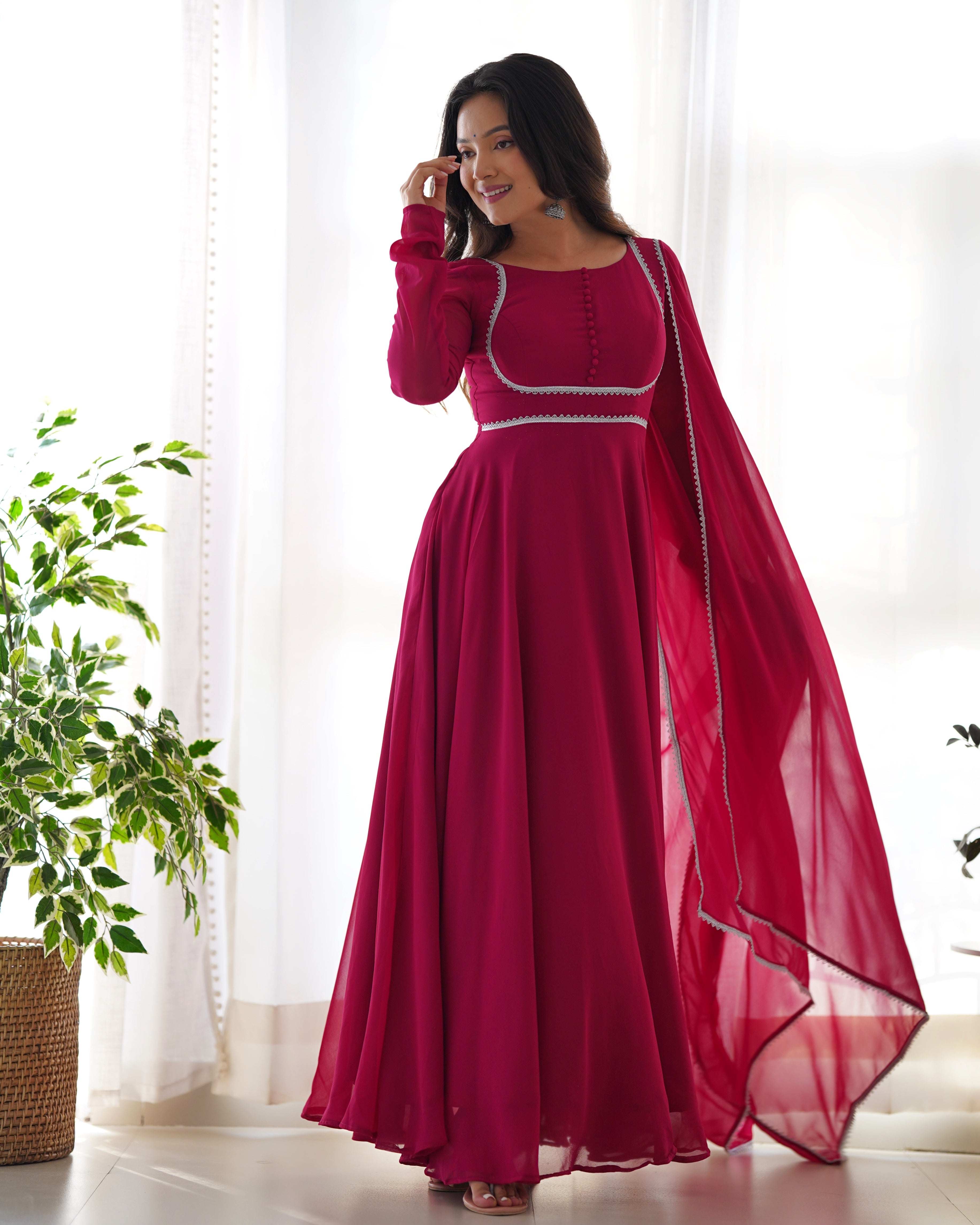 Teeya Creation Black Color Faux Georgette Anarkali Gown With Pants And Dupatta - Distacart