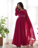 Thumbnail for Teeya Creation Black Color Faux Georgette Anarkali Gown With Pants And Dupatta - Distacart