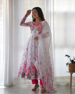 Thumbnail for Teeya Creation White Color Digital Print Soft organza Anarkali With Pants And Dupatta - Distacart