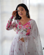 Thumbnail for Teeya Creation White Color Digital Print Soft organza Anarkali With Pants And Dupatta - Distacart