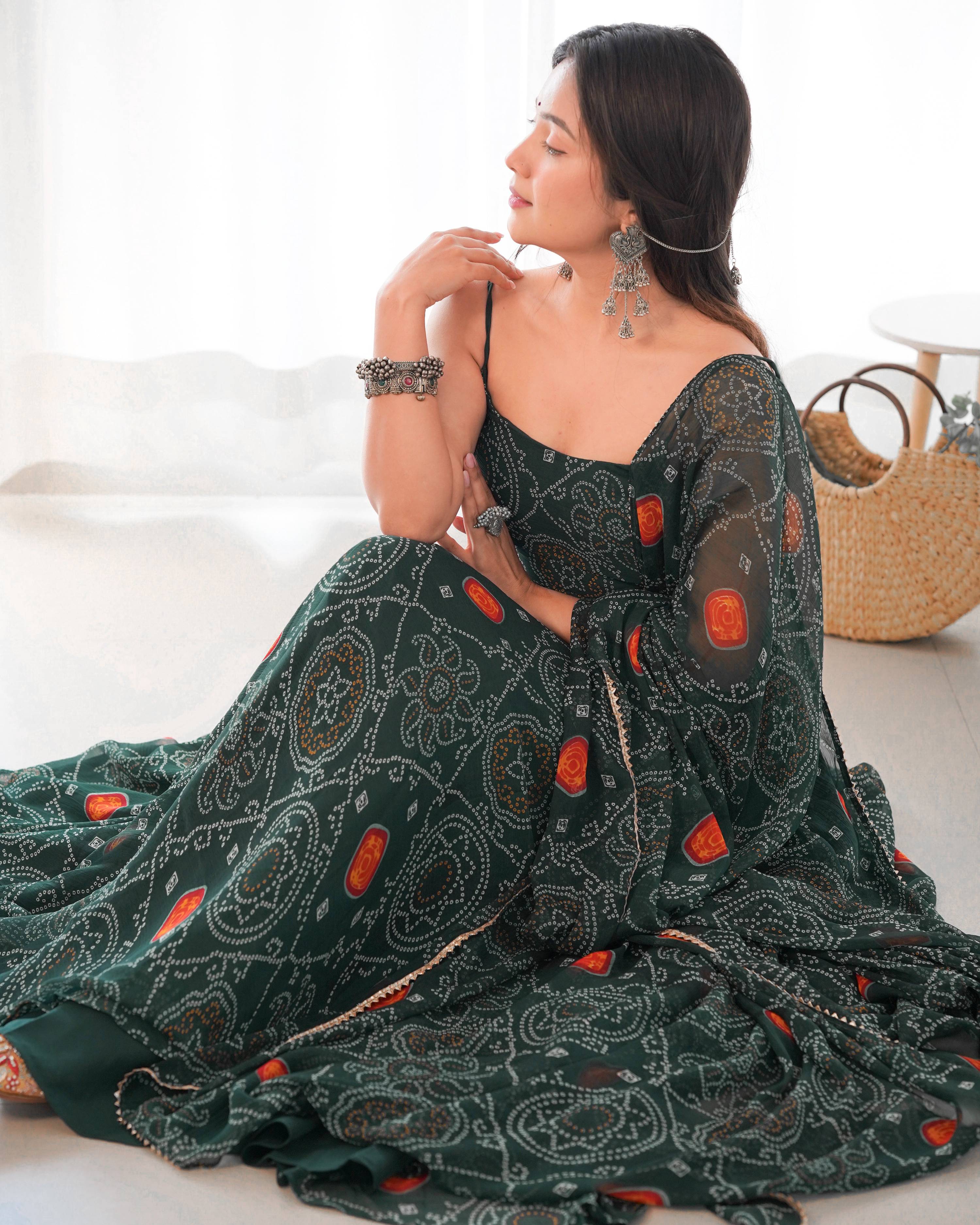 Teeya Creation Green Color Digital Print Soft Chiffon Anarkali With Dupatta - Distacart