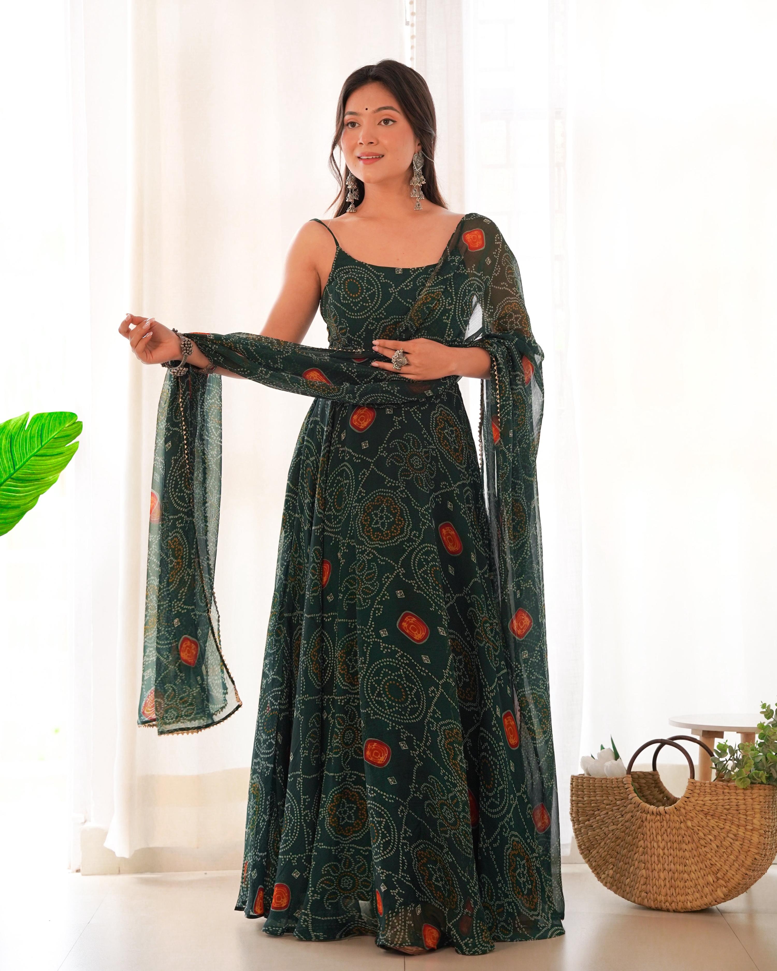 Teeya Creation Green Color Digital Print Soft Chiffon Anarkali With Dupatta - Distacart