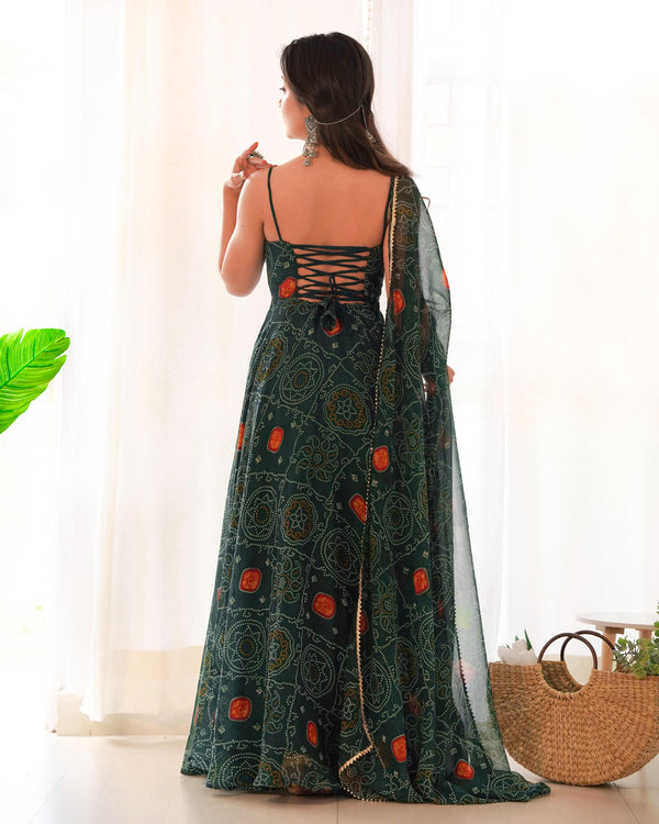 Teeya Creation Green Color Digital Print Soft Chiffon Anarkali With Dupatta - Distacart