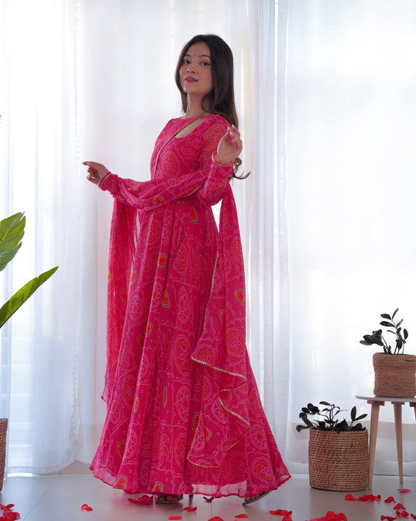 Teeya Creation Green Color Digital Print Soft Chiffon Anarkali With Dupatta - Distacart