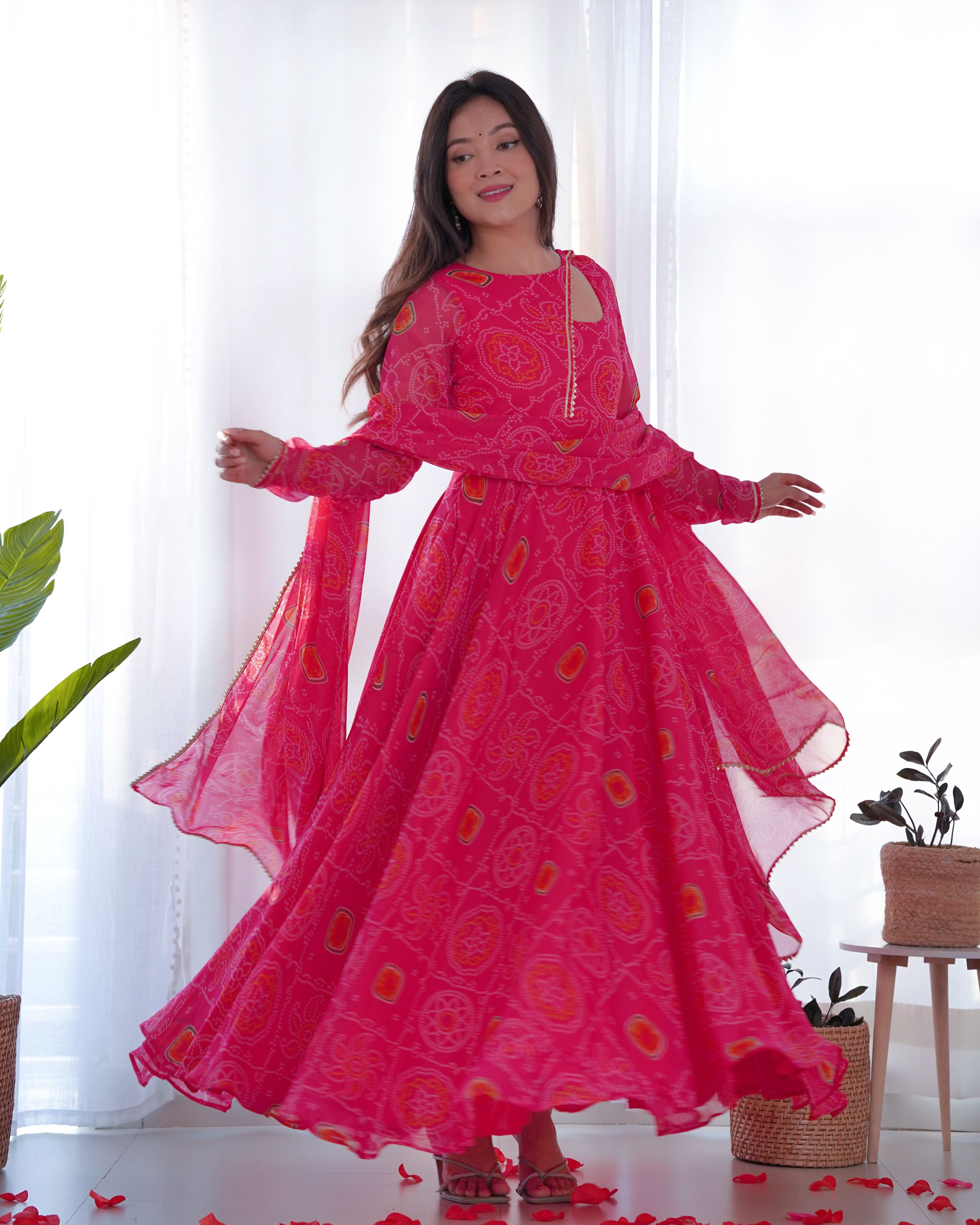 Teeya Creation Green Color Digital Print Soft Chiffon Anarkali With Dupatta - Distacart