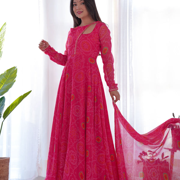 Teeya Creation Green Color Digital Print Soft Chiffon Anarkali With Dupatta - Distacart