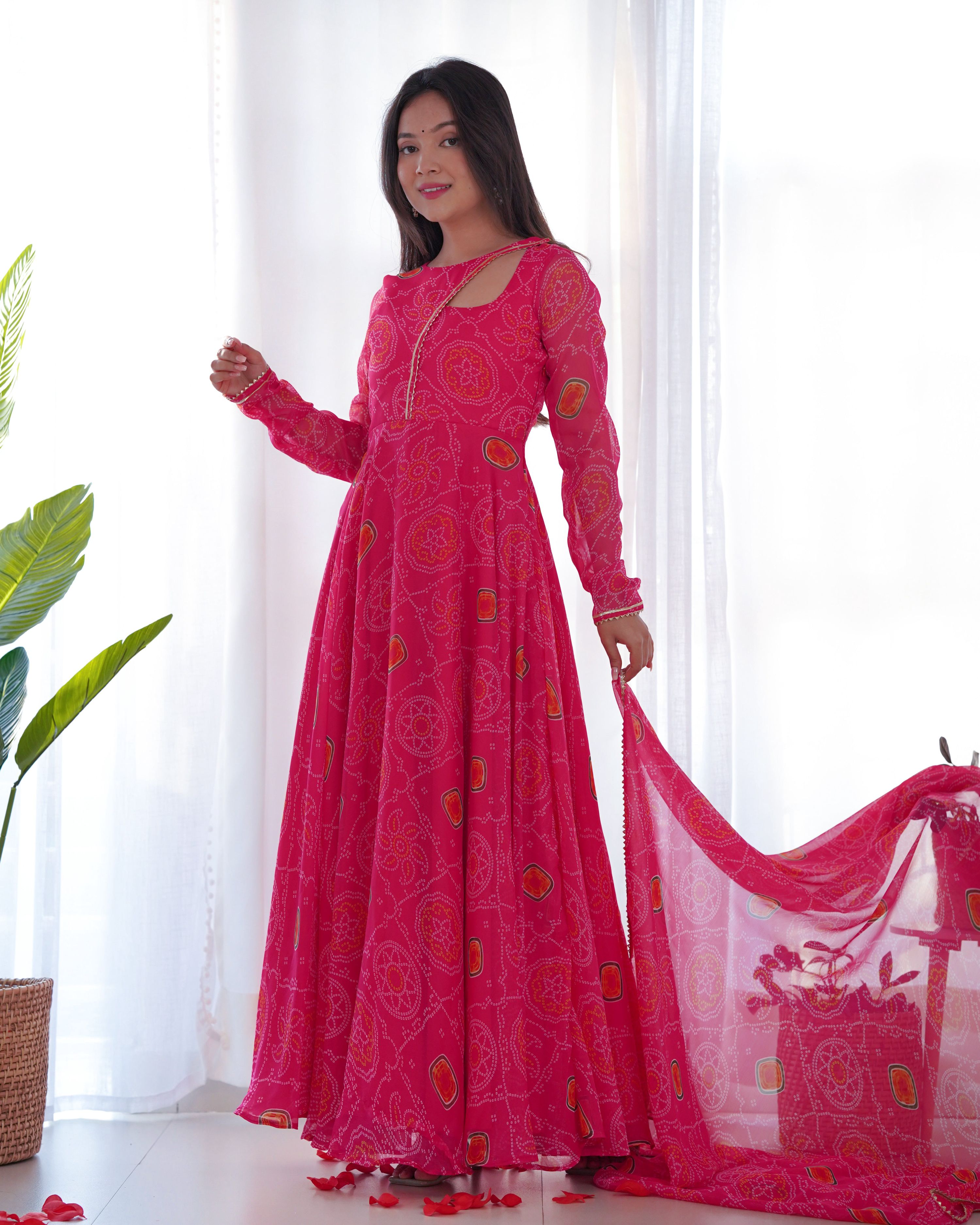 Teeya Creation Green Color Digital Print Soft Chiffon Anarkali With Dupatta - Distacart