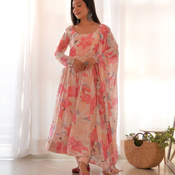 Teeya Creation Multicolor Digital Print Faux Georgette Anarkali With Pants And Dupatta - Distacart