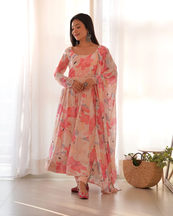 Teeya Creation Multicolor Digital Print Faux Georgette Anarkali With Pants And Dupatta - Distacart