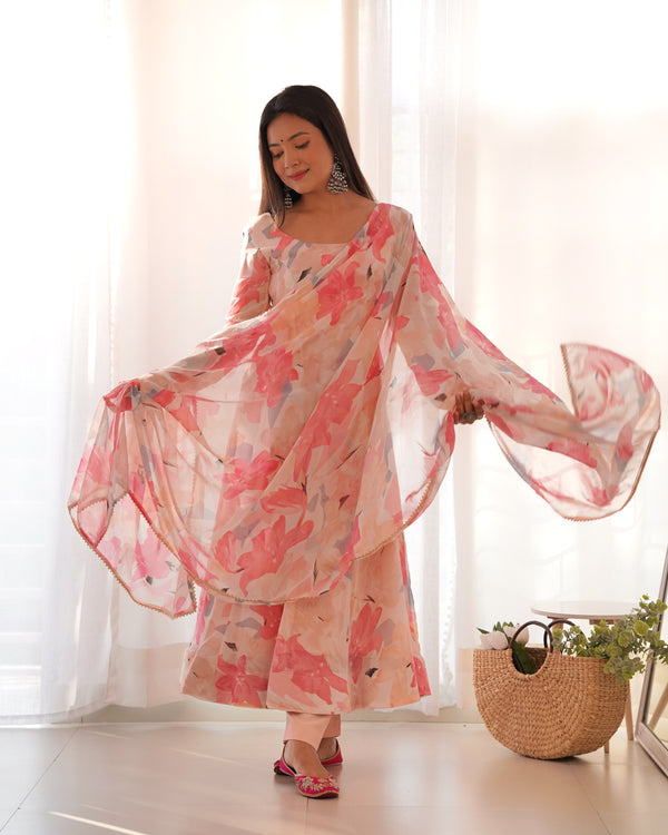 Teeya Creation Multicolor Digital Print Faux Georgette Anarkali With Pants And Dupatta - Distacart