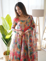 Thumbnail for Teeya Creation Multicolor Digital Print Soft organza Anarkali With Pants And Dupatta - Distacart