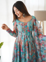 Thumbnail for Teeya Creation Multicolor Digital Print Soft organza Anarkali With Pants And Dupatta - Distacart