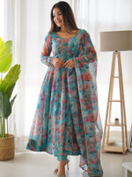 Thumbnail for Teeya Creation Multicolor Digital Print Soft organza Anarkali With Pants And Dupatta - Distacart
