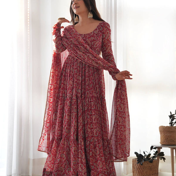Teeya Creation Multicolor Abstract Print Faux Georgette Anarkali Gown With Pants And Dupatta - Distacart