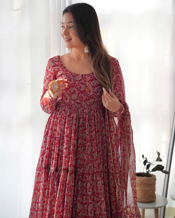 Teeya Creation Multicolor Abstract Print Faux Georgette Anarkali Gown With Pants And Dupatta - Distacart