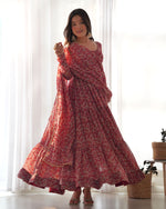 Thumbnail for Teeya Creation Multicolor Abstract Print Faux Georgette Anarkali Gown With Pants And Dupatta - Distacart
