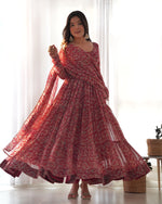 Thumbnail for Teeya Creation Multicolor Abstract Print Faux Georgette Anarkali Gown With Pants And Dupatta - Distacart