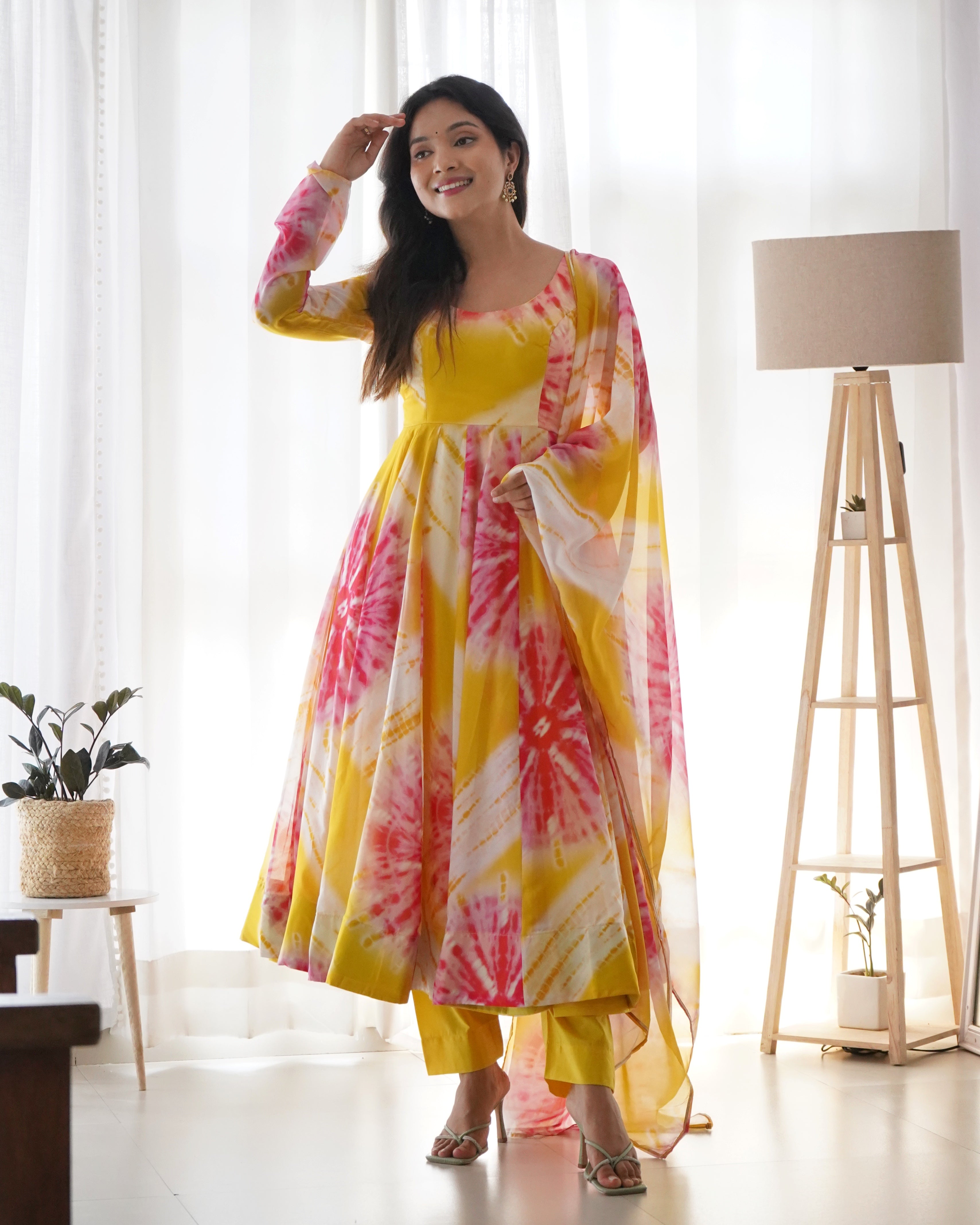Teeya Creation Multicolor Digital Print Soft organza Anarkali With Pants And Dupatta - Distacart
