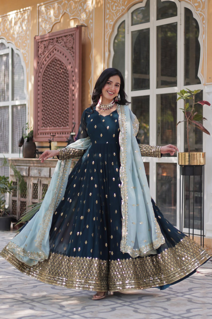 Teeya Creation Morpich Color Faux Georgette Heavy Work Fully Stitched Anarkali Gown - Distacart