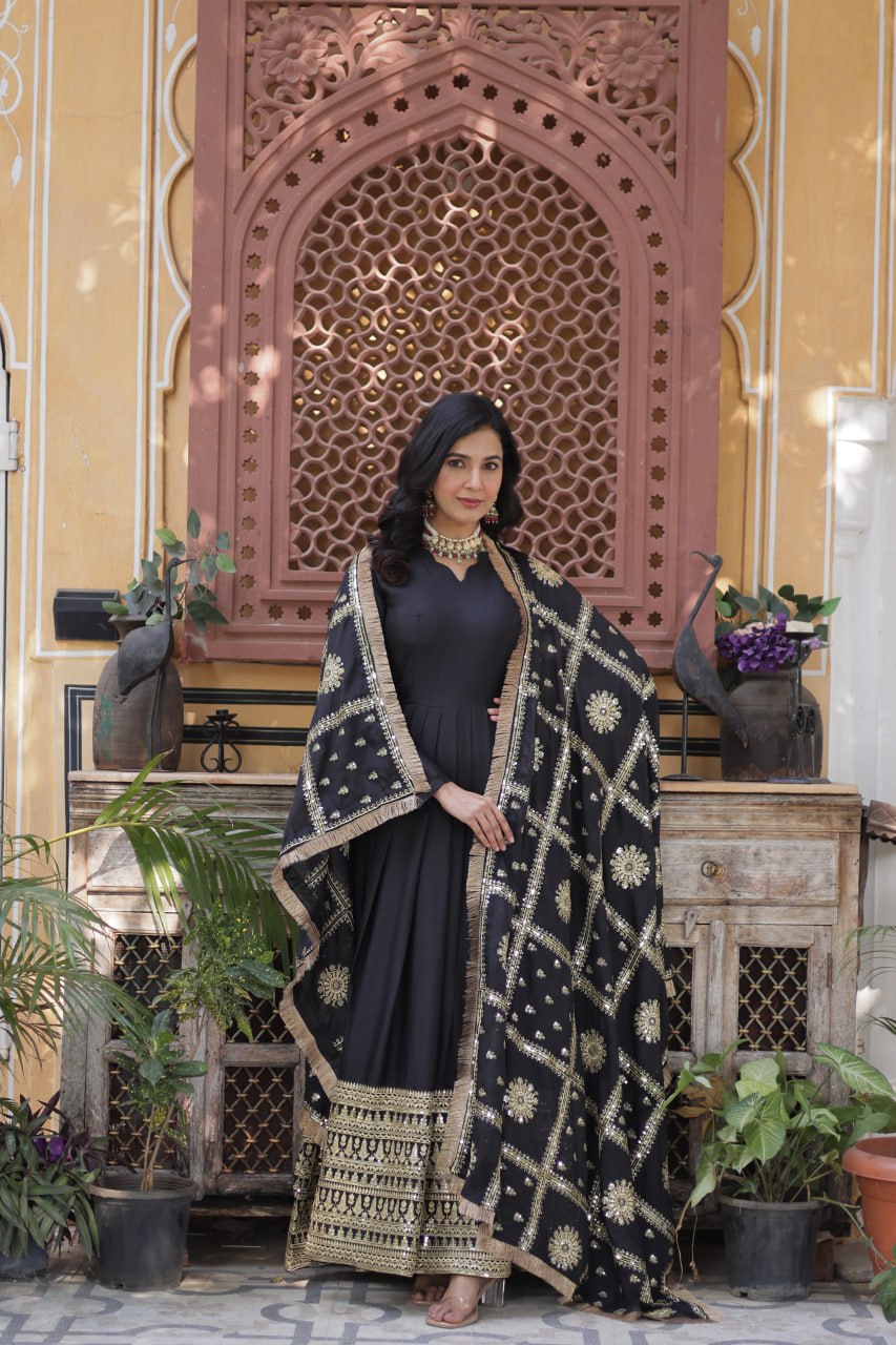 Teeya Creation Black Color Stra Georgette Heavy Embroidery Work Fully Stitched Gown - Distacart