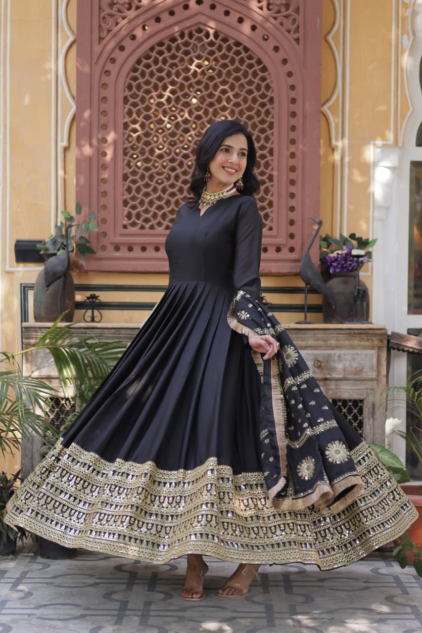 Teeya Creation Black Color Stra Georgette Heavy Embroidery Work Fully Stitched Gown - Distacart