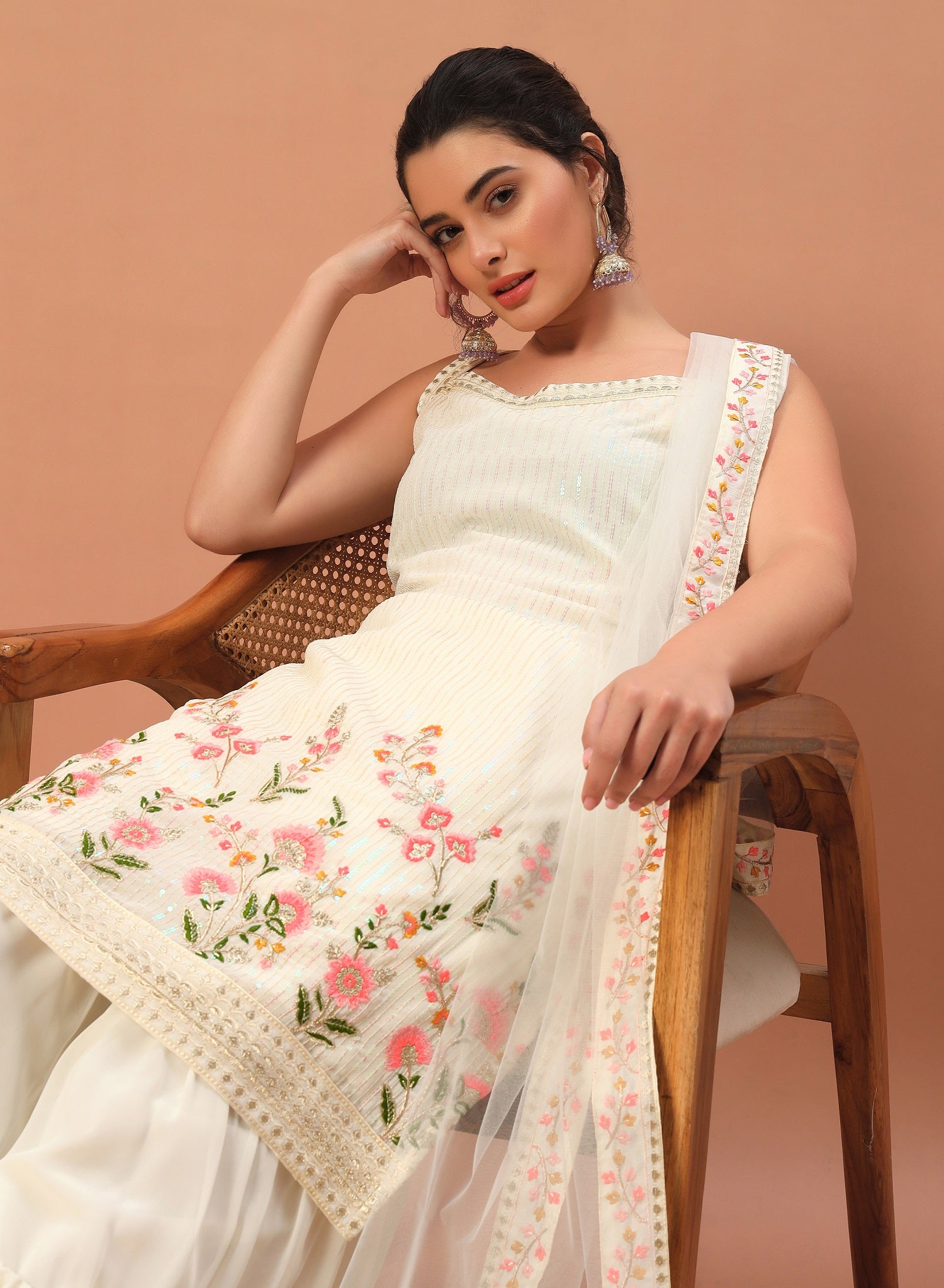 Teeya Creation Cream Color Faux georgette Heavy Embroidery Work Fully Stitched Sharara Set - Distacart