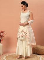 Thumbnail for Teeya Creation Cream Color Faux georgette Heavy Embroidery Work Fully Stitched Sharara Set - Distacart