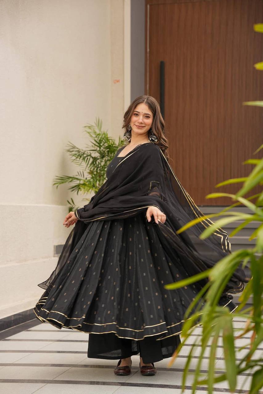 Teeya Creation Black Color Muslin Silk Digital Printed Anarkali gown - Distacart