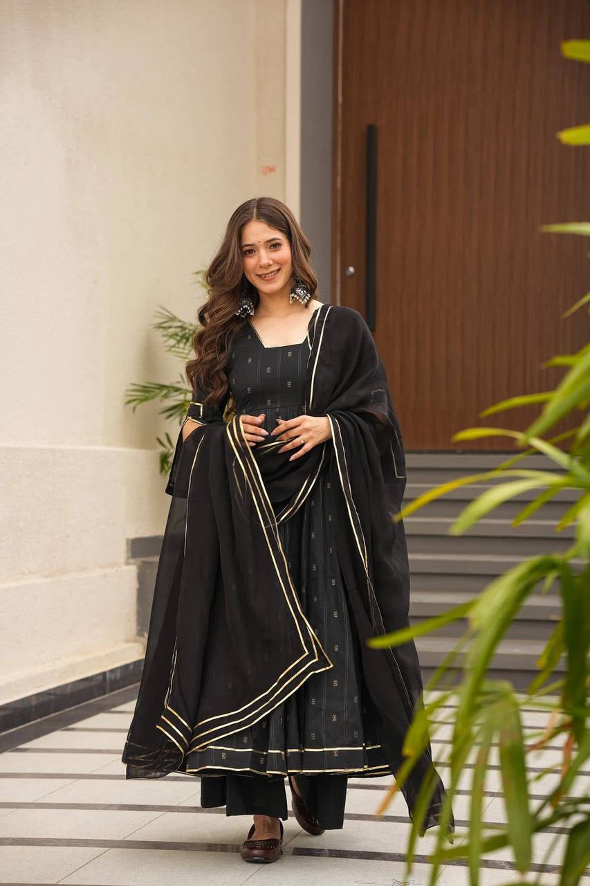 Teeya Creation Black Color Muslin Silk Digital Printed Anarkali gown - Distacart