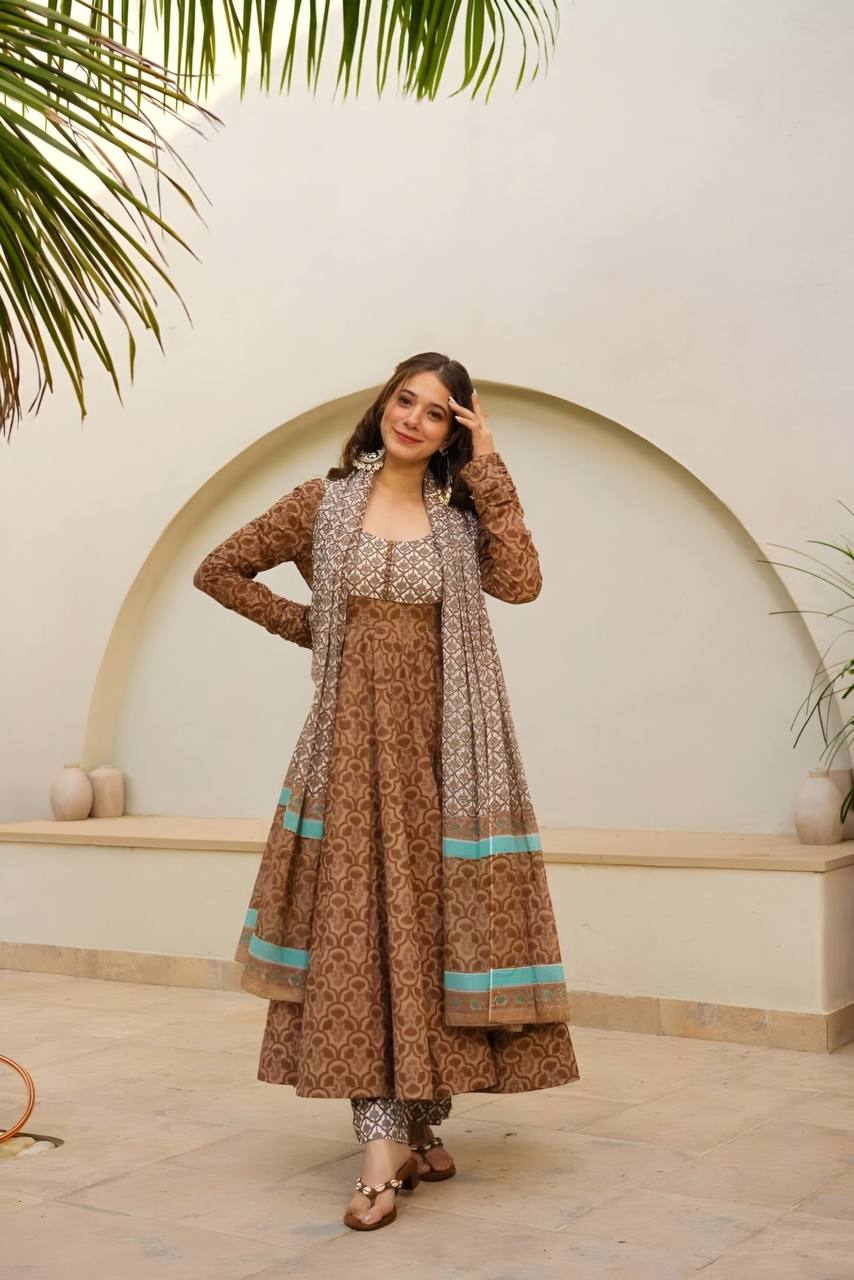 Teeya Creation Multi Green Color Muslin Silk Digital Printed Anarkali gown - Distacart