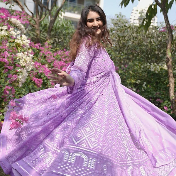 Teeya Creation Baby Pink Color Georgette Fabric Heavy Embroidery Work Fully Stitched Gown - Distacart