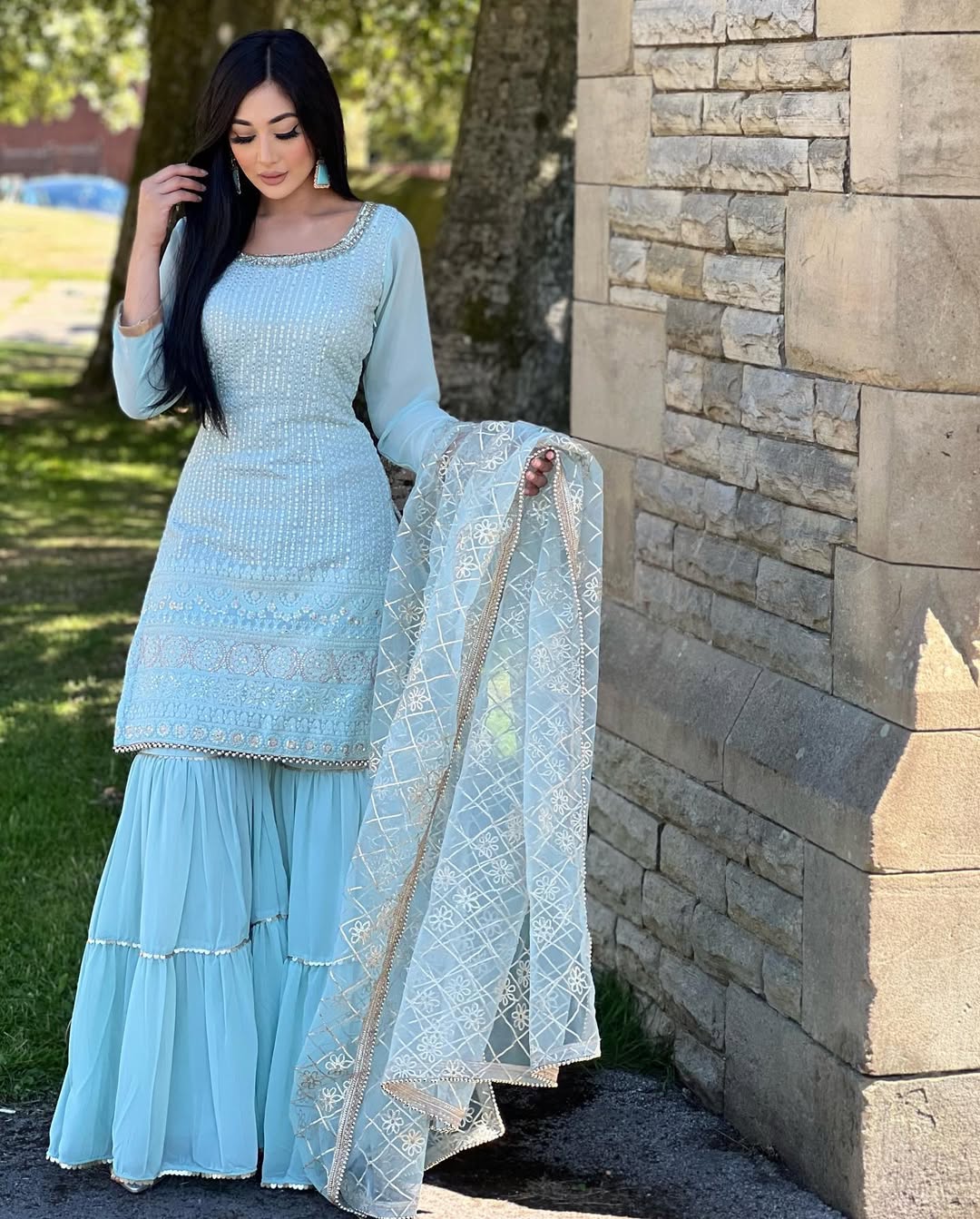 Teeya Creation Sky Colour Chinon Silk Heavy Embroidery Work Fully Stitched Salwar Suit - Distacart