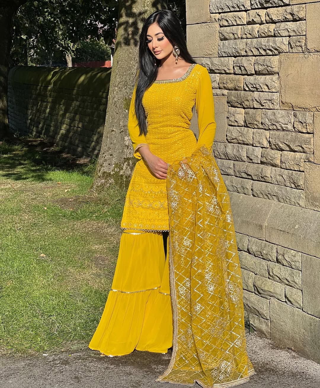 Teeya Creation Yellow Colour Chinon Silk Heavy Embroidery Work Fully Stitched Salwar Suit - Distacart